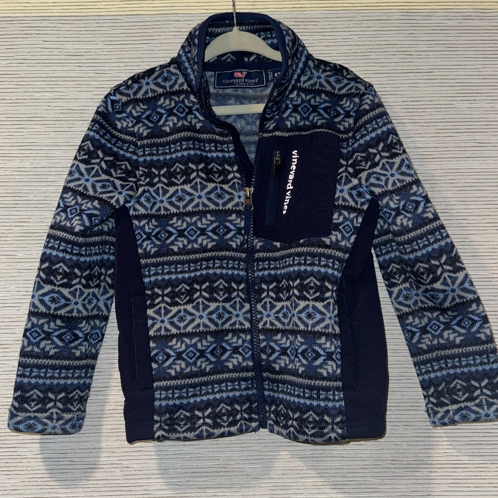 Vineyard Vines Boys Deep Bay Fair Isle Fleece Zip Sweater Jacket 4T
